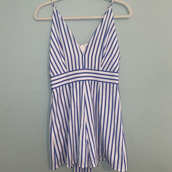 Blue and White Striped Romper - Picture 1 of 3
